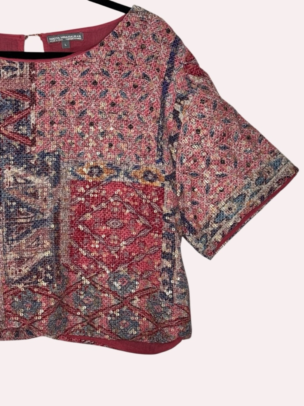 Nikita Mhaisalkar Embroidered Sequin Crop Top Boho Festival India Made L - Picture 6 of 11